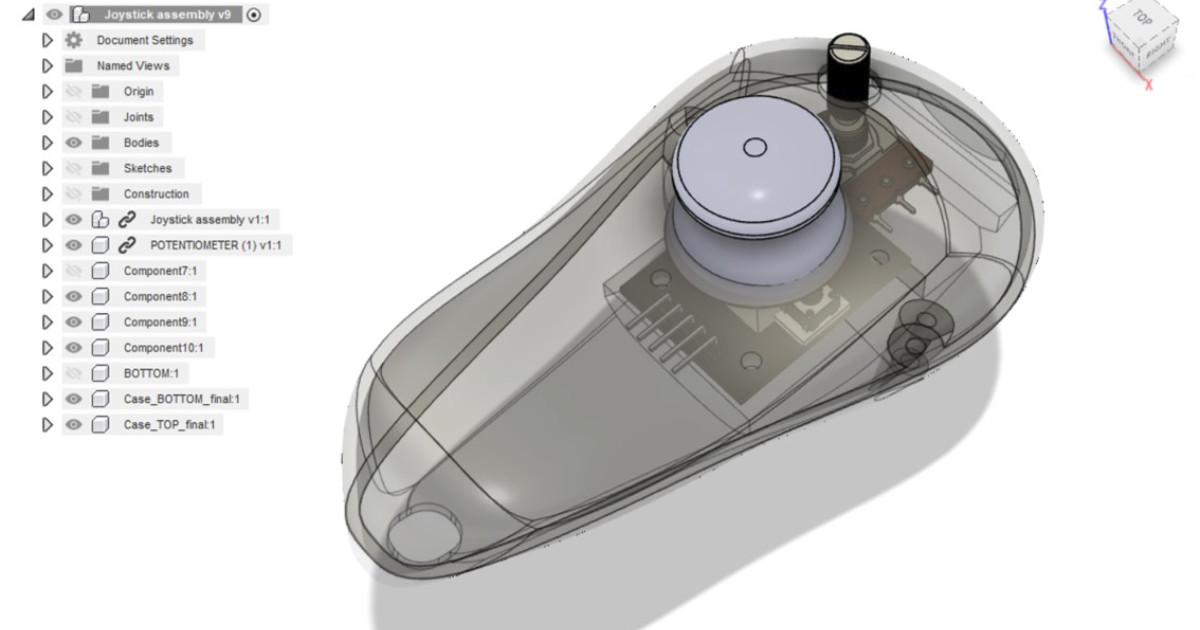 Visar en skärmdump på Autodesk 360 där en datormus modeleras.