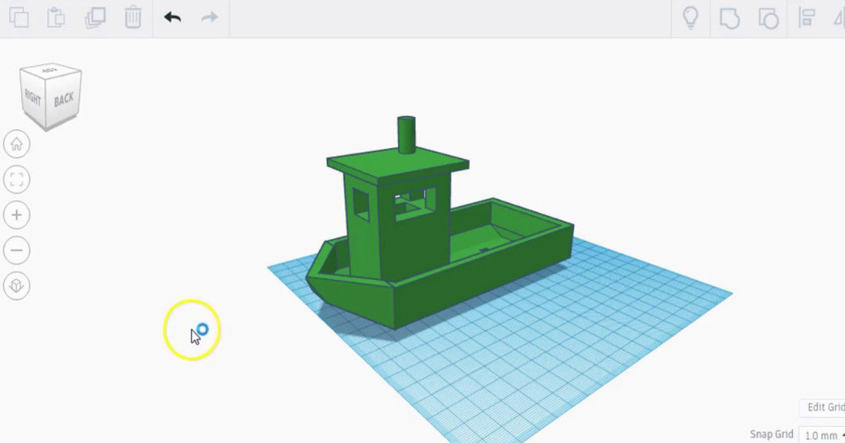 Visar en skärmdump på Tinkercad där en båt modeleras.